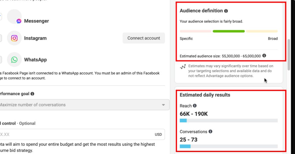 Facebook page like estimated audience